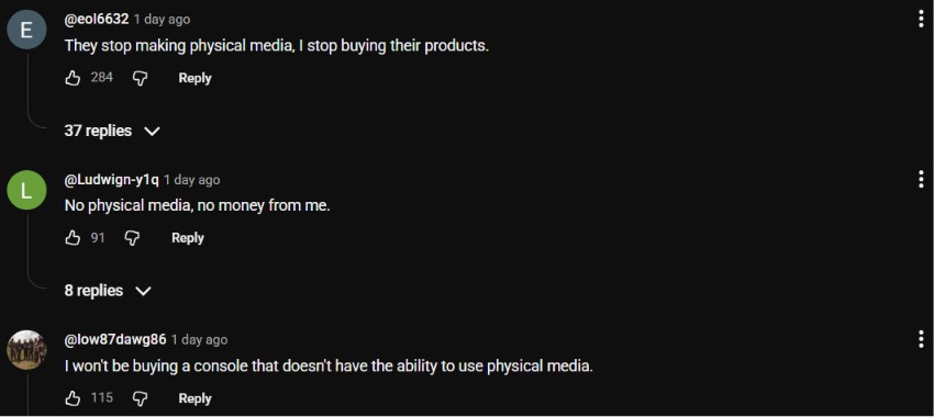 Many gamers are quite upset at Sony for ditching physical media.