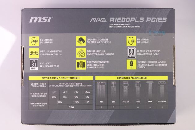MSI A1200PLS Platinum - PSU Box Side