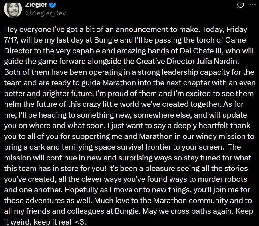 Marathon Director Bungie Departure