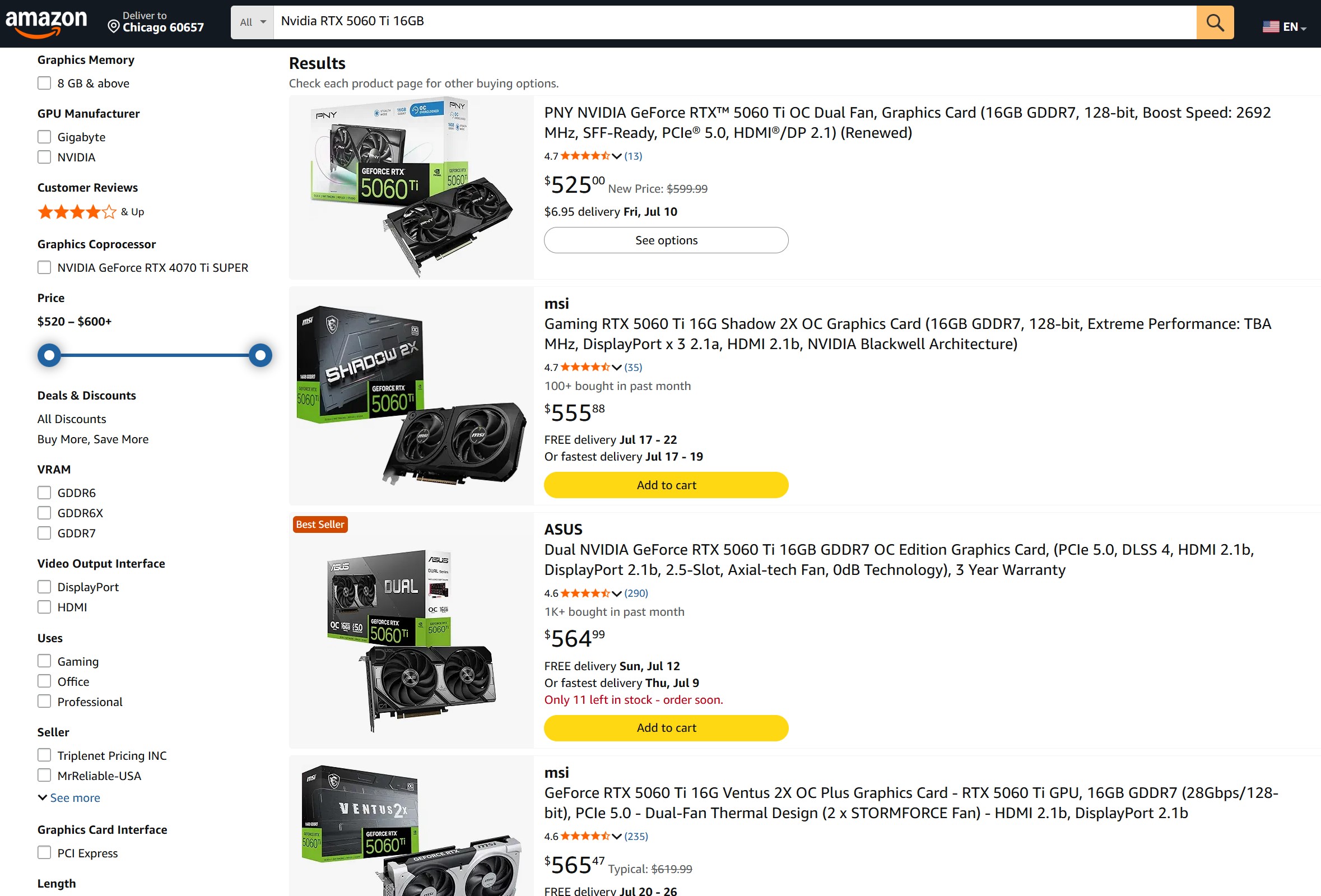 Nvidia RTX 5060 Ti 16GB Price in 2026.