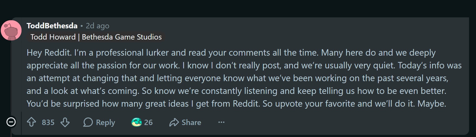 Bethesda Reddit Todd Howard