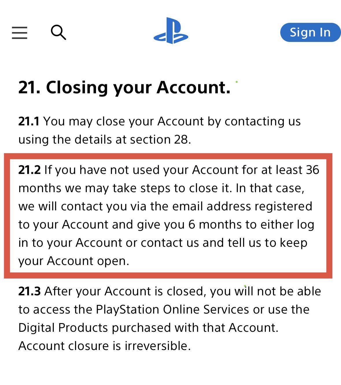 PlayStation's terms of service