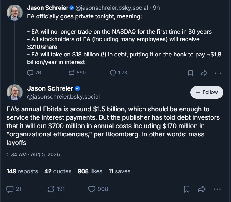 EA mass layoffs report