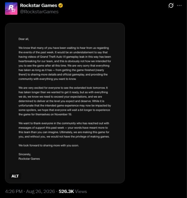 Rockstar Games has officially responded to the GTA 6 leak incident.