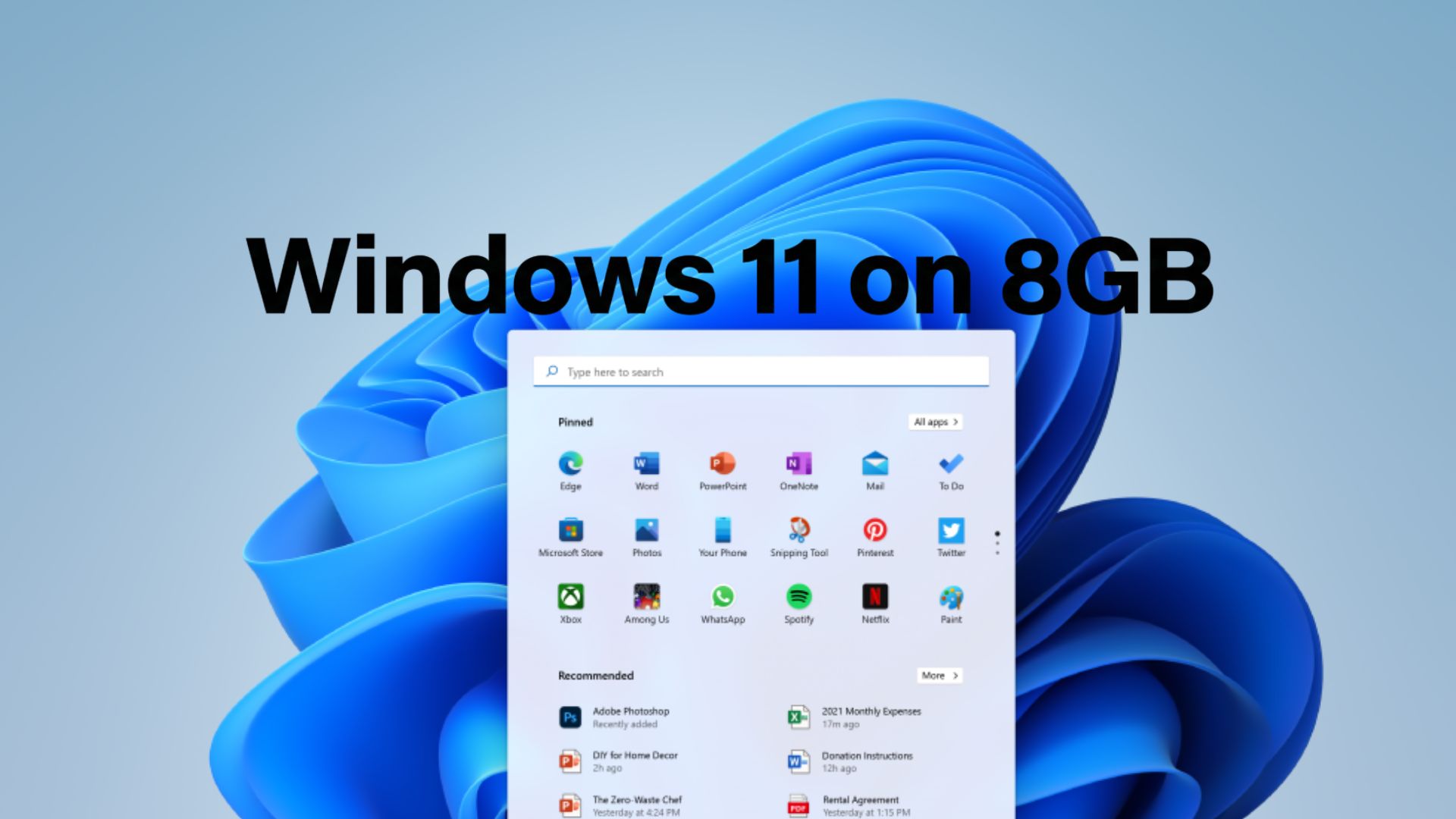 Windows 11 on 8GB of Memory