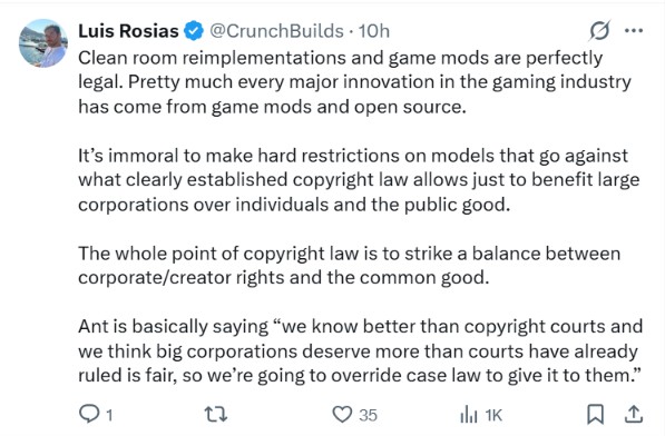 The change is also harming game mod creation and clean room implementations.