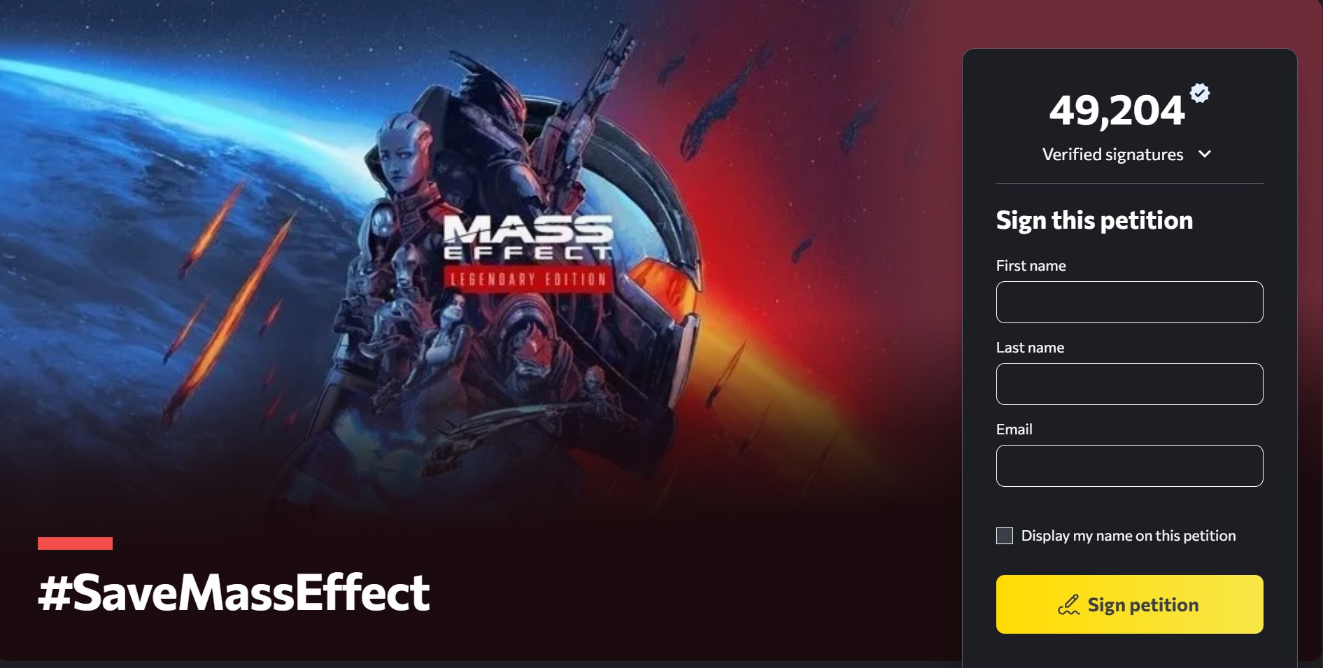 mass effect petition