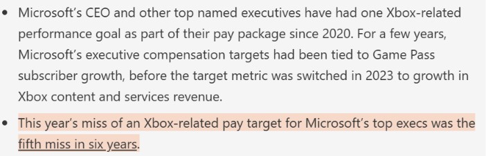 Xbox reportedly failed to meet 5 annual performance targets in the last 6 years.